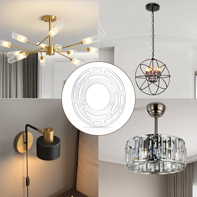 2 Pack Light Fixture Mounting Brackets, Ceiling Light Mounting Plate, Wall Lights Mount Blocks with Screw and Nuts, 4” Round Junction Box Adaptor for Wall Sconce, Chandelier, Pendant