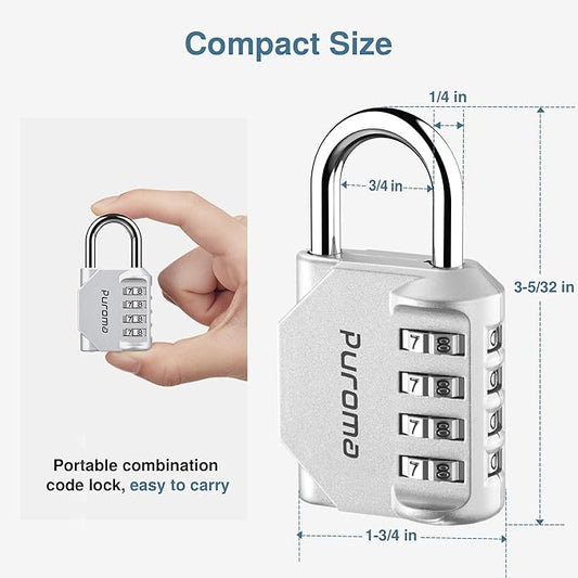 Puroma 2 Pack Combination Lock for Locker 4 Digit Outdoor Waterproof Padlock for School, Gym, Sports, Fence, Toolbox, Gate, Case, Outdoor, Hasp Storage (Silver & Black)
