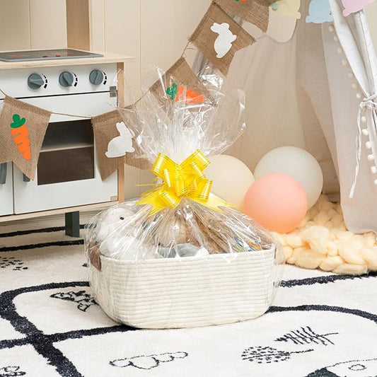 CHICVITA White Woven Basket Baby Gift Basket for Toys, Towels, Books, Rope Storage Basket for Living Room, Bathroom, Decorative Basket for Nursery