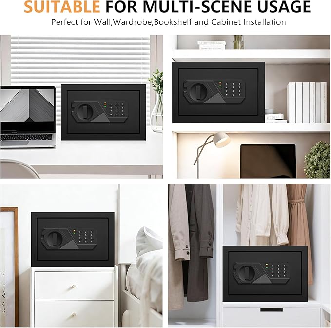 0.4 Cub Small Safes for Home Use, Security Safe Box with Spare Keys, Alarm System, Programmable Keypad and Removable Shelf, Anti-Theft Digital Steel Home Safe for Document Money Medicine Valuables