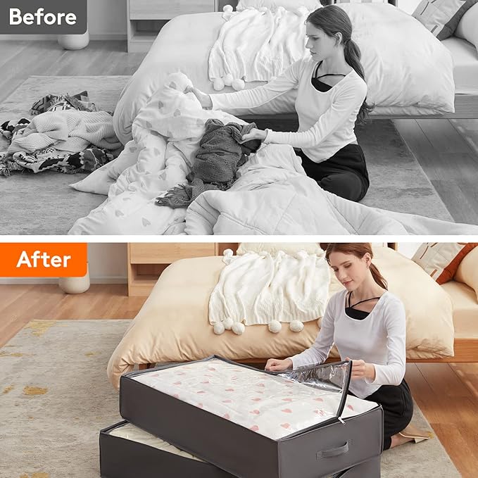 Lifewit 90L 8 Pack Under Bed Storage Containers, Large Capacity Blanket Storage Bags with Reinforced Handle, Organization and Storage for Comforters, Sheets, Clothes, Bedroom, College Dorm, Grey