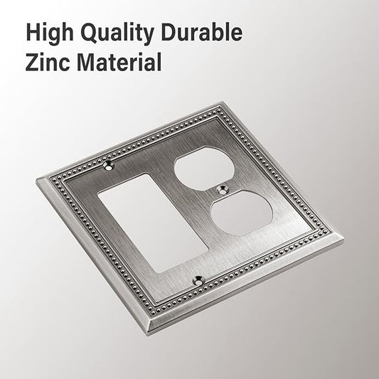 Henne Bery Sunken Pearls Heavy Duty Decorative Wall Plate Switch Plate Outlet Cover (Decorator/Duplex, Heirloom Silver)