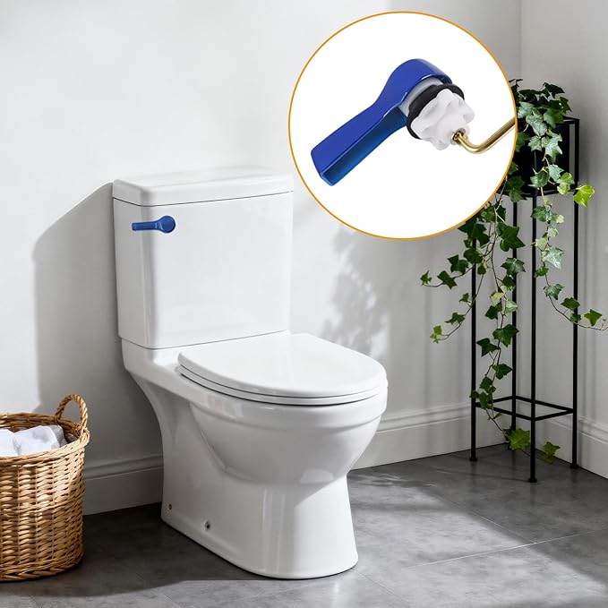 Hibbent Universal Metal Front Mount Toilet Handle Replacement Kit, Brass Toilet Flush Tank Lever with Stainless Steel Flapper Chains for Most Toilets, Blue