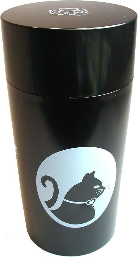 Tightpac Pawvac 24 Ounce Vacuum Sealed Pet Food Storage Container; Black Cap & Body/White Cat