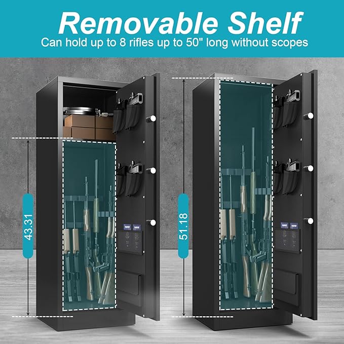 10-12 Gun Safe for Rifles and Pistols, Rifle Safes for Home, Digital Locking Gun Cabinet, Shotgun Safe with Dual Alarm System, Large Rifle Cabinet with Removable Shelf