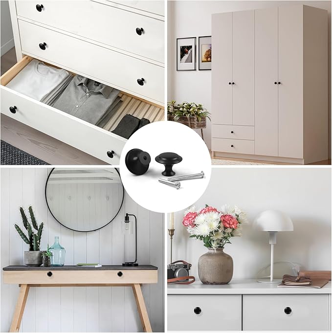 Romeda 18 Piece Drawer Hardware - Black 30mm Cabinet Knobs & Pulls for Dressers & Kitchens with Screw