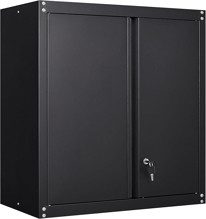 Wall Cabinet Storage, Locking Wall Cabinet with 2 Doors,Garage Storage Cabinet for Home Office,Gym,Garage,Black