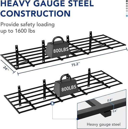 FLEXIMOUNTS 2x6ft Heavy Duty Garage Storage Shelving, 1600lbs Total Weight Capacity, 2 Pack Wall Organization System, 24 x75inch Rack Floating Shelves, Pro Series