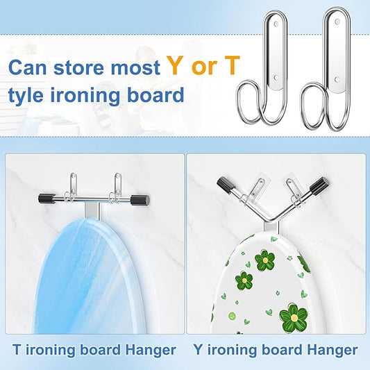 Ironing Board Holder Wall Mount, Durable Ironing Board Holder Stainless Steel, Space Saving Iron Board Hook for Wall Heavy Duty, for Laundry Room Livingroom Bathroom Small(Y or T Leg)