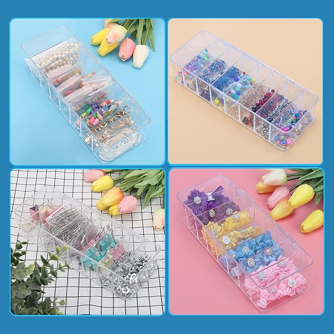See-Through Cable Organizer Box Wire Management Case Data Cord Organizer Storage,8 Compartment Storage Boxes with 10 Wire Ties,Plastic Clear Lids Terminal Case Small Lipstick Cosmetic Storage Box