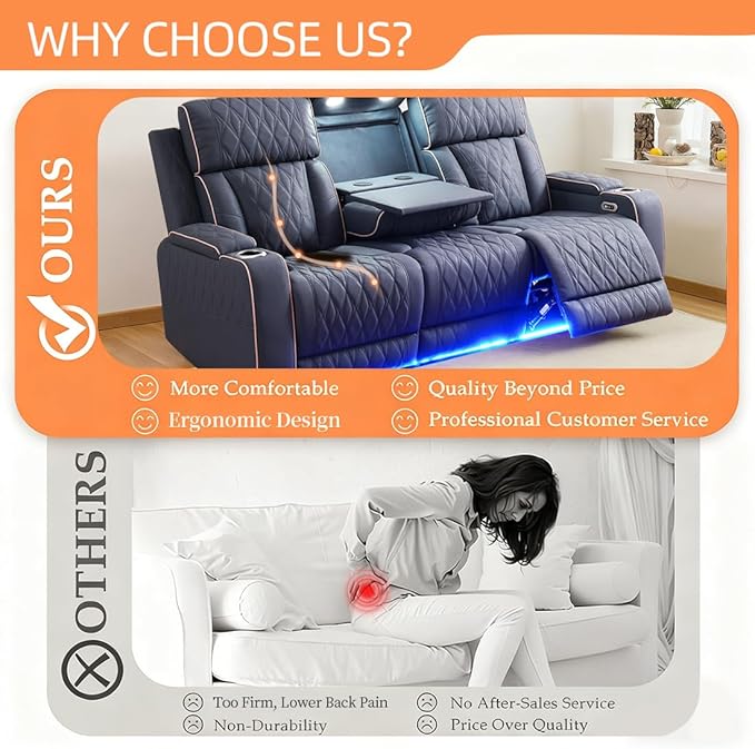 3 Pieces Reclining Living Room Set, Matte Leather Power Recliner Loveseat Chair Set, Living Room Furniture Sets with LED, Cup Holders Hidden Storage for Home/Office/Meeting Room,Creamy White