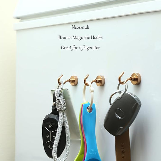 Neosmuk Magnetic Hooks, Cruise Ship Essentials, 30lb+ Heavy Duty Magnetic Hooks for Cruise Cabins, Refrigerator, Grill, Hanging, and Travel | Extra Strong Must-Haves Magnet Hook,Bronze,5 Pack