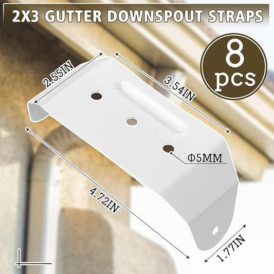 Shimeyao 4 Pcs Gutter Downspout Straps 2 x 3 Inch Downspout Pipe Clip Hidden Bracket, Aluminum Rain Gutter Straps for Secure Wall Mounting (White)