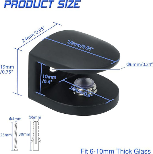 Alise Glass Shelf Bracket,4 Pcs Clamp Brackets Wall Clamps for 6-10mm Thick Shelves,SUS304 Stainless Steel Clip Brackets Holder Support for Walls,Wine Cabinet Board,Glass Display Case,Black