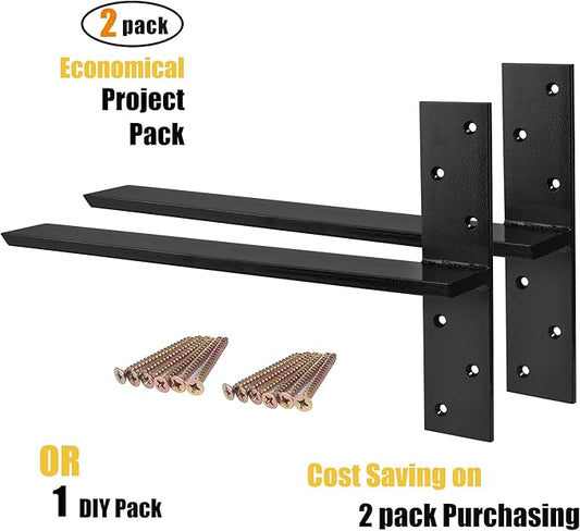 (2-Pack) Free Hanging T Shelf Bracket, Solid Heavy Duty Steel Knee Wall Hidden Granite Countertop Support Floating Bracket Hardware, Universal ,24 Inch , DIY Projects , Screws Included