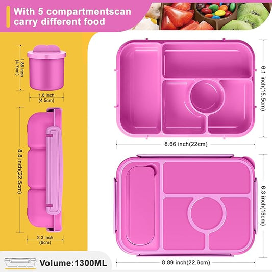 Bento Box Adult Lunch Box Kids,Lunch Containers for Adults/Kids/Toddler,5 Compartments Bento Lunch Box with Sauce Vontainers,Microwave & Dishwasher & Freezer Safe,BPA-Free (Red lily)
