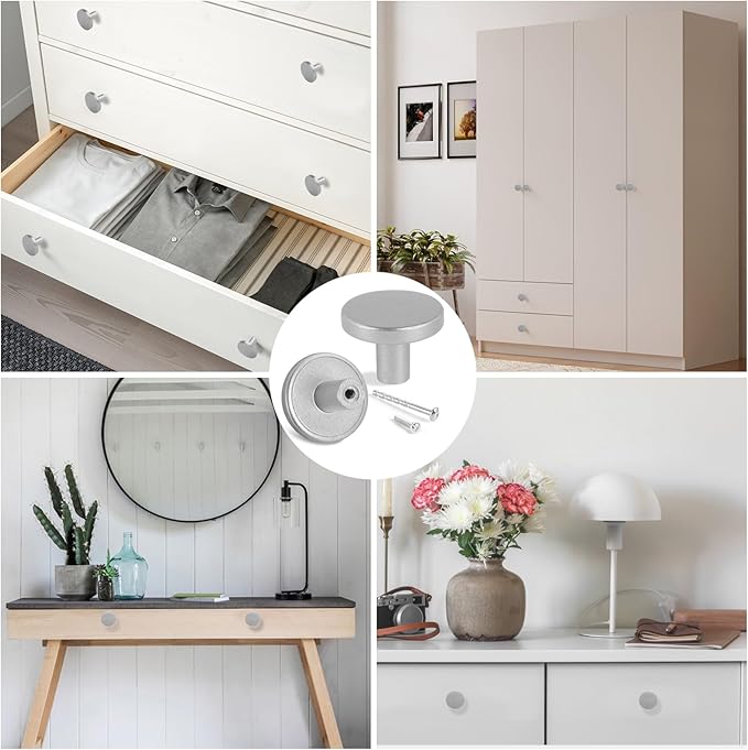 Romeda 12 Piece Drawer Knobs, Silver Cabinet Knobs with Screw, 30mm Drawer Pulls for Dresser, Kitchen, and Cabinet Drawers