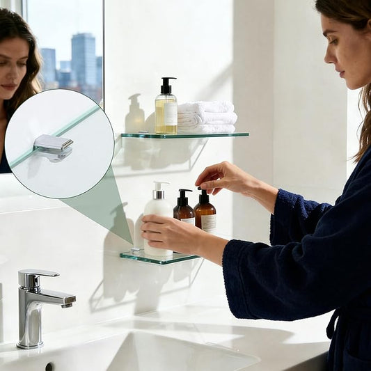 Alise Glass Shelf Brackets,Adjustable Clamp Brackets for Shelves,Wall Mount Clamps for 5-8mm Glass Shelves,Bathroom Clip Holder Support Hardware,Pack of 4