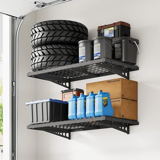 FLEXIMOUNTS 2 Pack 2x4ft Garage Storage 24x48 inch Heavy Duty Bike Wall Shelving Rack, 660lbs Total Weight Capacity, Black, Pro Series