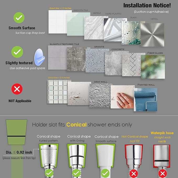 Suction Cup Handheld Shower Head Holder - 90 Degree 5 Angles Adjustable - Wide Input - Ideal for Large & Heavy Shower Heads - Bathroom Wall Mounted Shower Wand Holder (Polished Chrome)
