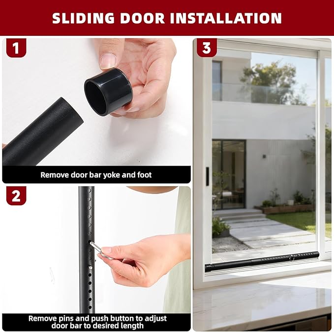 Upgraded 2-in-1 Door Security Bar 2Pack, Heavy Duty Anti-Slip Door Stopper Stick for Front/Sliding Glass Door, No Drill Easy Install Door Jammer for Apartment, 20-51” Adjustable Portable Door Lock