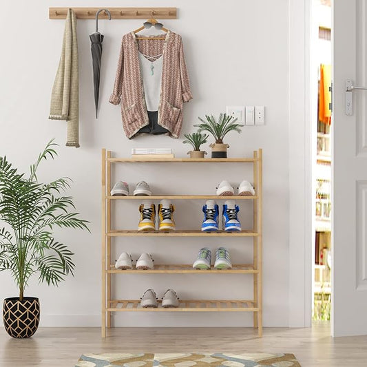 Z&L HOUSE 5-Tier Shoe Rack for Closet, Stackable Shoes Rack Organizer Free Standing Shoe Shelf for Entryway and Closet Hallway, Multifunctional Bamboo Rack in Different Combinations (5-Tier)