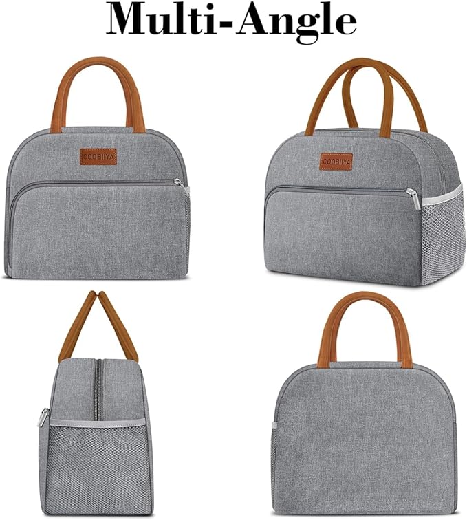 Coobiiya Lunch Bag Lunch Box for Women Men,Small Leakproof Cute Lunch Tote Large Capacity Reusable Insulated Cooler Lunch Container for Work/Office/Picnic/Beach,Grey
