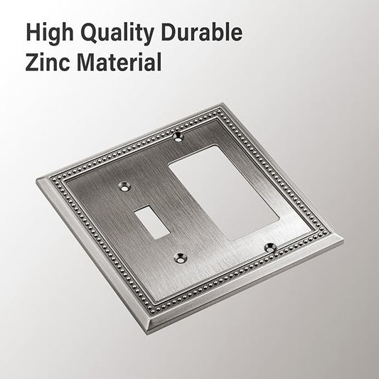 Henne Bery Sunken Pearls Heavy Duty Decorative Wall Plate Switch Plate Outlet Cover (Toggle/Decorator, Heirloom Silver)