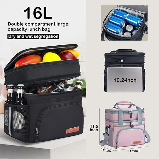 Tactical Lunch Box for Men & Women – Expandable 16L Double Deck Insulated Cooler Bag for Work, Construction & 12-Hour Shifts – Heavy Duty Leakproof Large Meal Prep Tote with Shoulder Strap