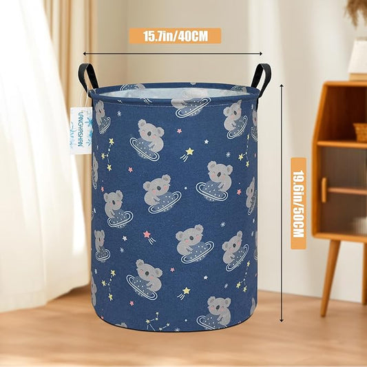 LANGYASHAN Laundry Basket Canvas Fabric Collapsible Organizer Basket for Storage Bin Toy Bins Gift Baskets Bedroom Clothes Children Nursery Hamper (Space Koala)