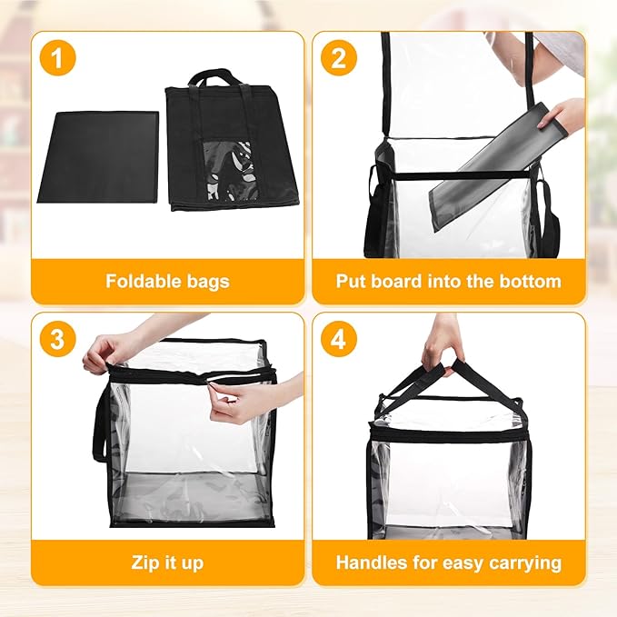 4 Pack Clear Toy Storage Bin with Lids - 12" x 12" Storage Cube Bin Foldable PVC Boxes with Handles, Storage Organizers for Toys, Clothes, Blocks, Stuffed Animal Storage(Black)