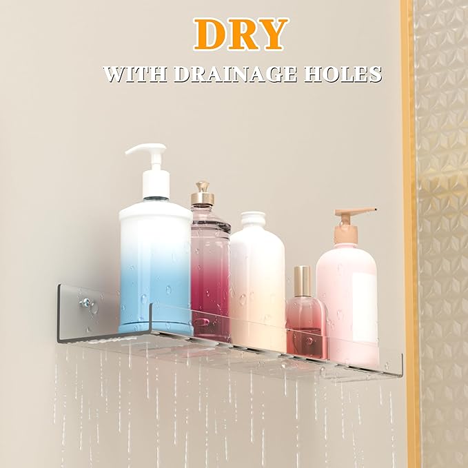 8 Pack Floating Shelves - Clear Acrylic/PET Wall Mounted Non-Drilling Storage Rack with Adhesive, Invisible Bathroom and Bedroom Shelves for Kitchen, Living Room, Clear Decoration