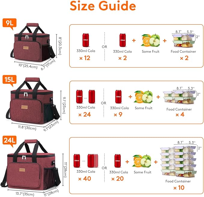 Lifewit Medium Lunch Bag Insulated Lunch Box Soft Cooler Cooling Tote for Adult Men Women, Burgundy 12-Can (9L)
