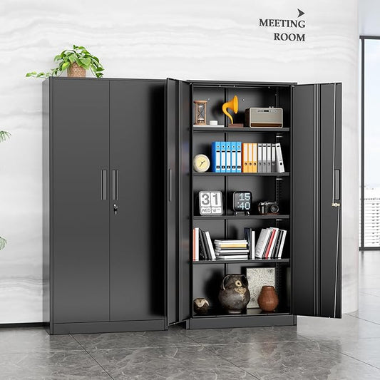 INTERGREAT Metal Storage Cabinet, 72” H Storage Cabinet with Doors and Adjustable Shelves for Office, Home, Garage, Pantry (Assembly Required, Black)