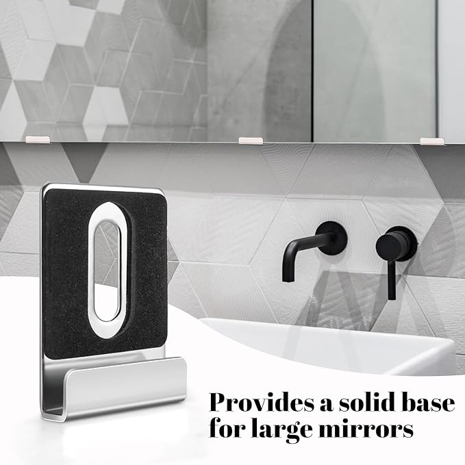 16pcs Metal Mirror Holder Kit, J Type Mirror Hanger Clip Kit with Screws Rubber Pads Mirror Hooks Heavy Duty Mirror Hanger Hardware for Frameless Mounting Wall Tile Billboard Display (Silver)