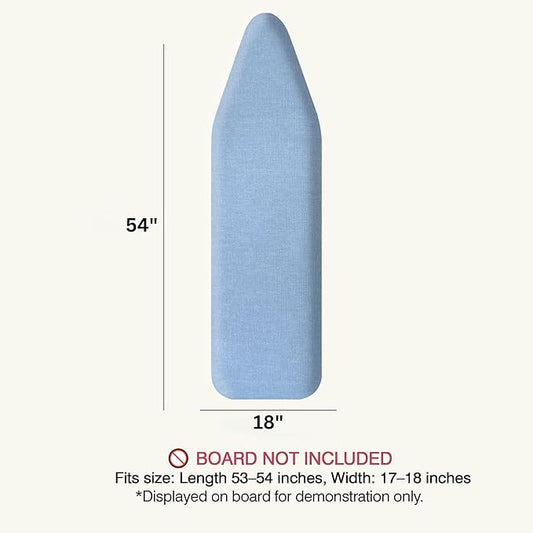 Ironing Board Cover and Pad 18"x54" Extra Thick Natural Cotton, Scorch and Stain Resistant Iron Board Cover, Extra Large Iron Board Cover with Fasteners Heavy Duty Heatproof Elastic Edge Blue