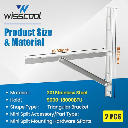 Mini Split Wall Mounting Bracket for 9000-24000 BTU Air Conditioner, Foldable Heavy Duty AC Support Bracket for Wall Mount Condenser AC Heat Pump Systems, 201 Stainless Steel Max 500 Lb