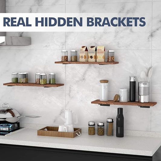 6 Pack Floating Shelf Brackets, 10 inch Heavy Duty Industrial Shelf Bracket, Black Metal L Brackets for Shelves Support DIY(1/5 Inch Thicked)