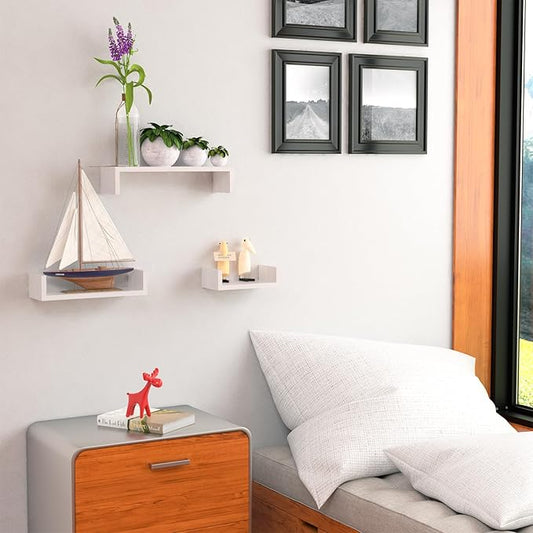 SRIWATANA Floating Shelves Wall Mounted, Solid Wood Wall Shelves, White