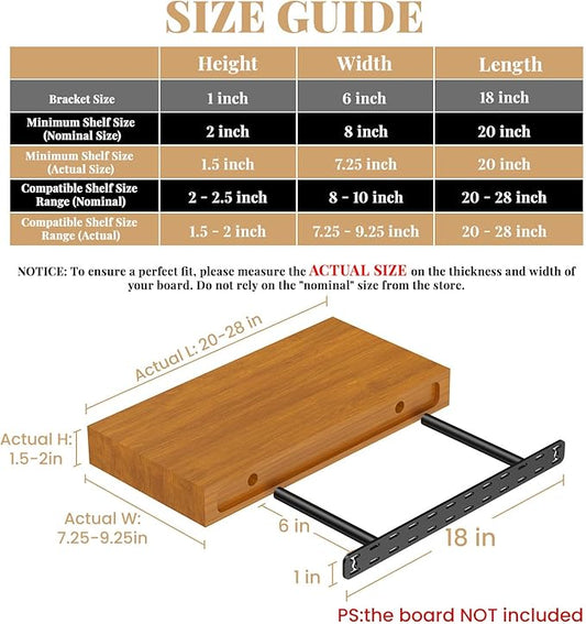 2pcs Floating Shelf Bracket Heavy Duty,Decorative Floating Shelf Hardware Hidden Black Metal Fireplace Mantel Brackets (18"X6"X1.0" with Tools )