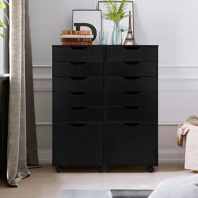 TUSY 5-Drawer Storage Cabinet, File Organizer with Caster Wheels, Chest of Drawers, Mobile File Cabinets, File Cabinets for Home Office, Under Desk Cabinet, Organization and Storage for Office, Black