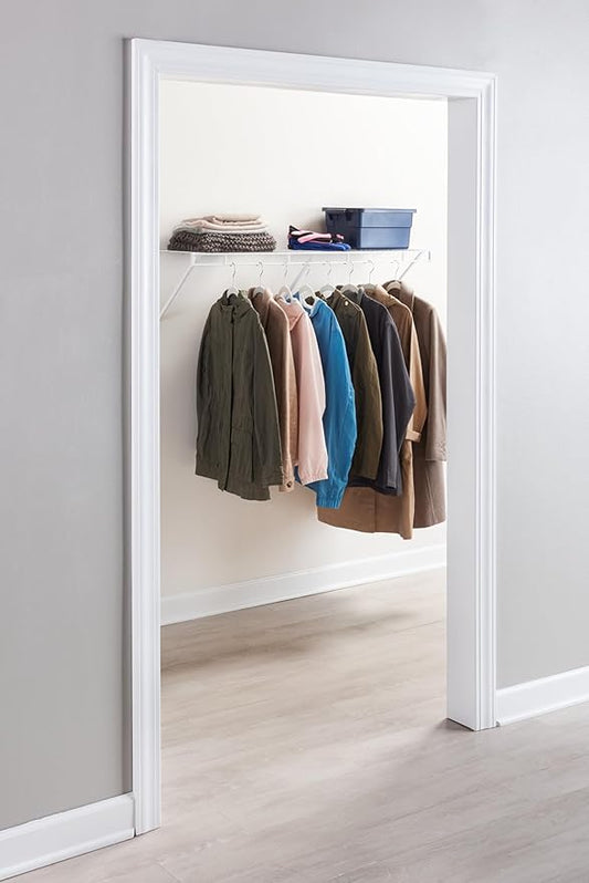 Rubbermaid Direct Wall Mount Closet Shelf, 4 Ft. Wide, Mounting Hardware Kit Included, White, Wire Shelving Organizer System for Home/Laundry/Bathroom/Mudroom/Pantry/Linen Closet