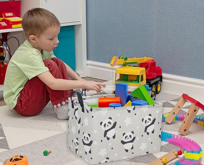 Kids Basket Panda Storage Bins for Girls Rectangular Baby Gift Baskets Cute Toy Storage Bin Box Organizer Book Shelf Basket Sports Balls Room Decor(Panda)
