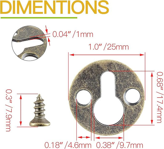 Piutouyar 48Pcs Round Keyhole Hangers, Picture Frame Shelf Keyhole Bracket Metal Keyhole Hanger Fasteners with Screws (Bronze Tone)