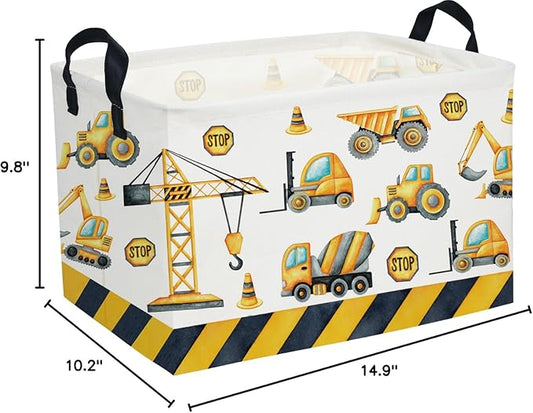 Essme Rectangular Kids Baskets,Car Storage Basket with Handles for Boys Room Decor,Vehicle Storage Bin(Engineering Vehicle)