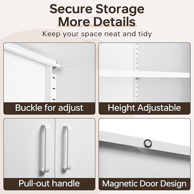 Metal Garage Cabinets, 72" Tall Locking Storage Cabinet with 2 Doors and 5 Adjustable Shelves, Steel Utility Tool Caninet, White Lockable Outdoor Storage Cabnet for Pantry, Garage, Home Office