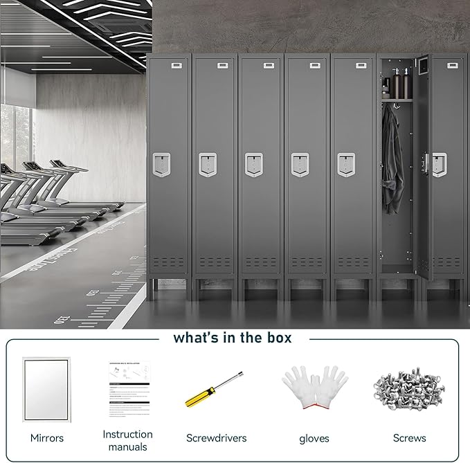 Metal Lockers - 66" Height Steel Lockers for Employees with Door Storage Locker with Card Slot for Employees Gym School Home Office Garage - Assembly Required