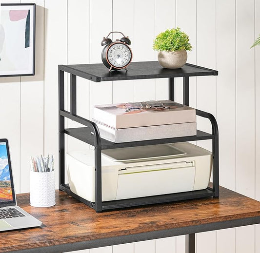 HOOBRO Printer Stand, 3-Tier Desktop Printer Table, Under Desk Printer Storage Office Organizer, Storage Rack with Adjustable Shelf, for Home Office, Kitchen, Living Room, Black BB06PS01