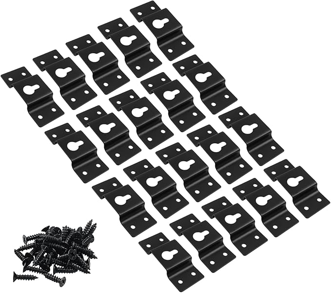 Piutouyar 20 Pcs Heavy Duty Keyhole Hangers, Metal Keyhole Bracket Hanger Accessories Fasteners with Screws for Picture Frames Mirrors Cabinet Box Audio Speaker Hanger Hook(Black, 71x30mm)