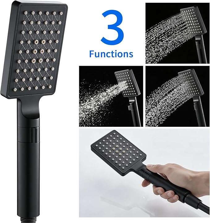 POPFLY LED Rainfall Waterfall Shower Panel Tower System, 4 Body Jets and 4 Mist Spray, 3-Function Handheld Shower, Stainless Steel Shower Tower with Temp Display, Brushed Gold